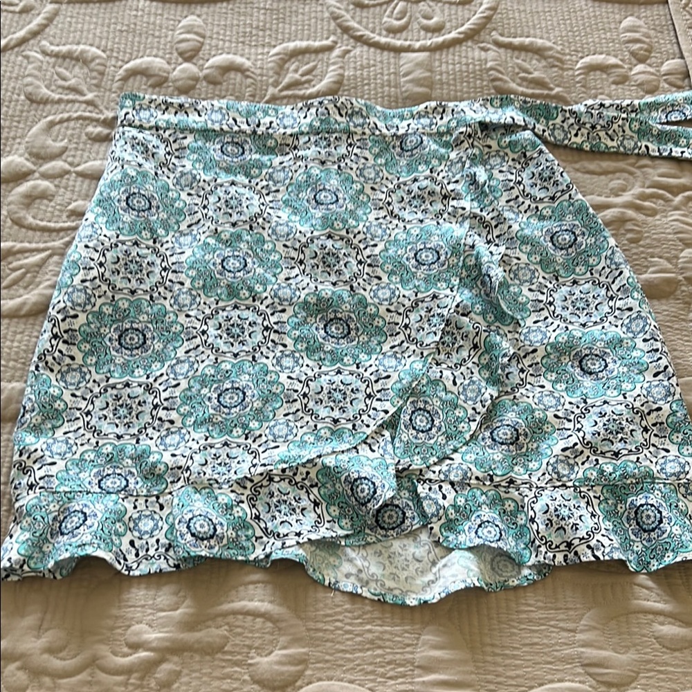 Floral Wrap Skirt in Blue and White